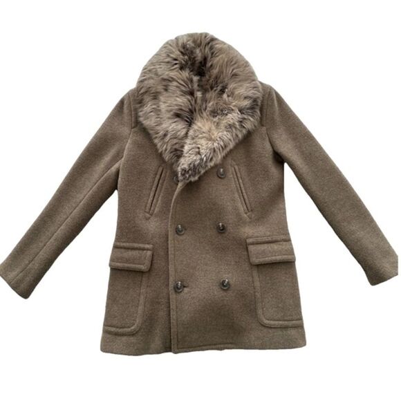 Ralph Lauren Olive Drab Wool Felt Double Breasted Shearling Collar Coat - Picture 1 of 14